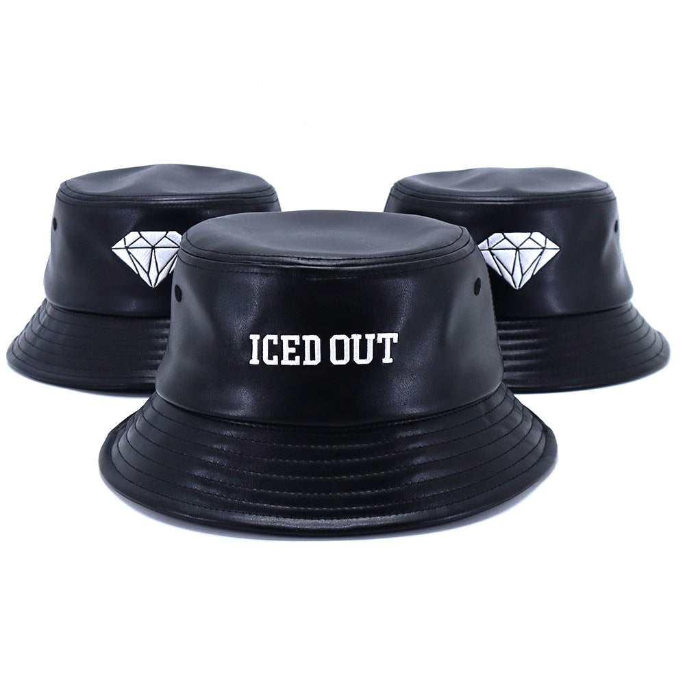 Black Bucket Hat with White Diamond