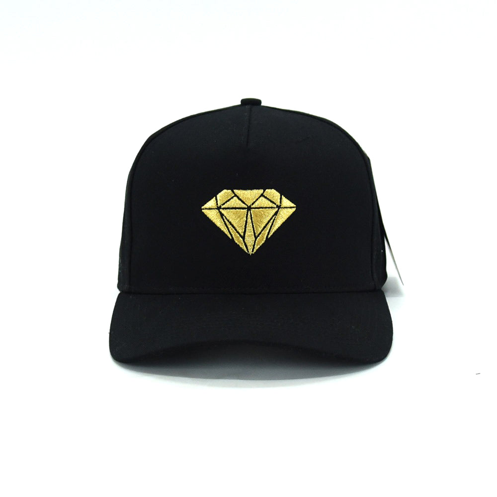 Iced Out Black Baseball Cap with Gold Diamond